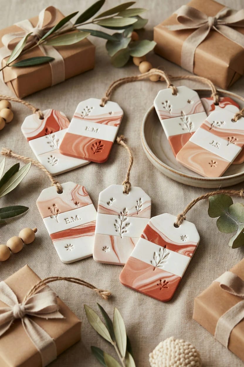 marbled two-tone clay gift tags 1