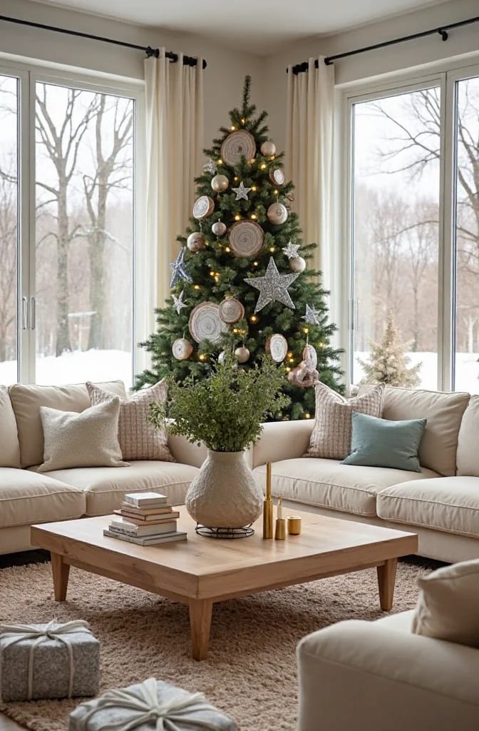 13 Painted Wood Slice Ornaments for a Minimalist Tree 10 negative-space pine: paint the sky, leave the tree bare 1