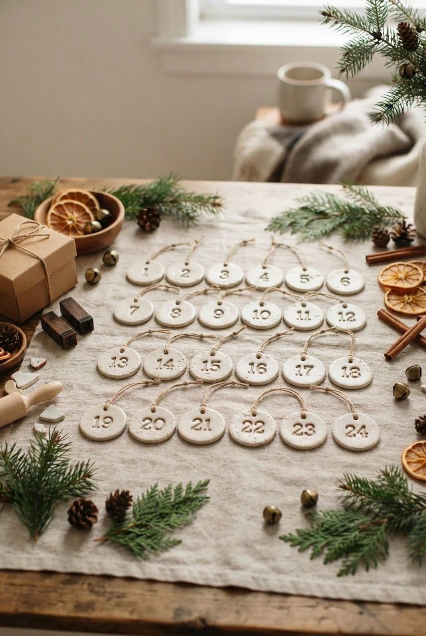 numbered clay advent tags, 1 to 24 1