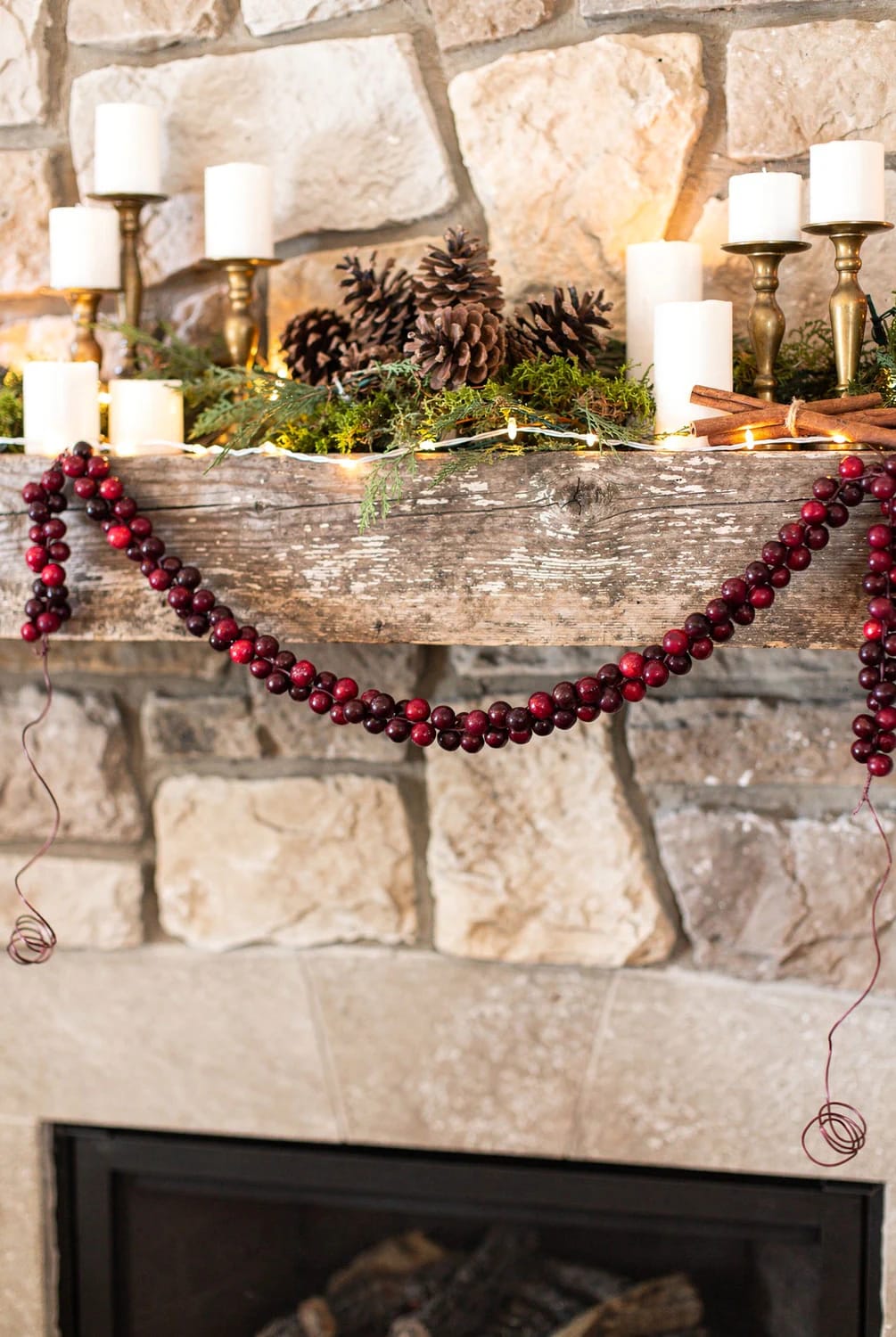 Dried Cranberry Garland for a Rustic Mantel: Ideas That Survive Past New Year 3 one long cranberry strand, swagged in three uneven dips 1