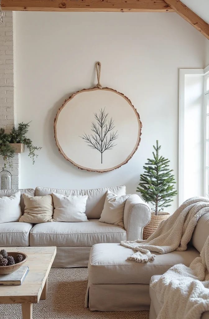 13 Painted Wood Slice Ornaments for a Minimalist Tree 29 one oversized painted slice and nothing else like it 1