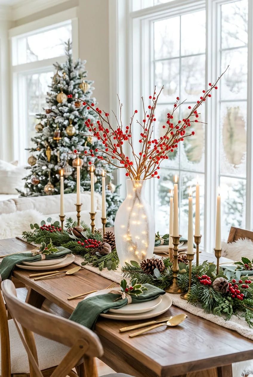 Bare Branch Winter Centerpiece Ideas for a January Table 12 one red-berried stem carries all the color a january table needs 1