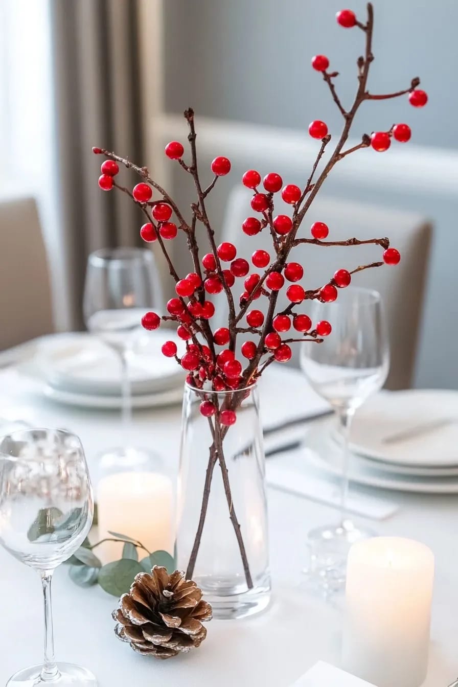 Bare Branch Winter Centerpiece Ideas for a January Table 13 one red-berried stem carries all the color a january table needs 1