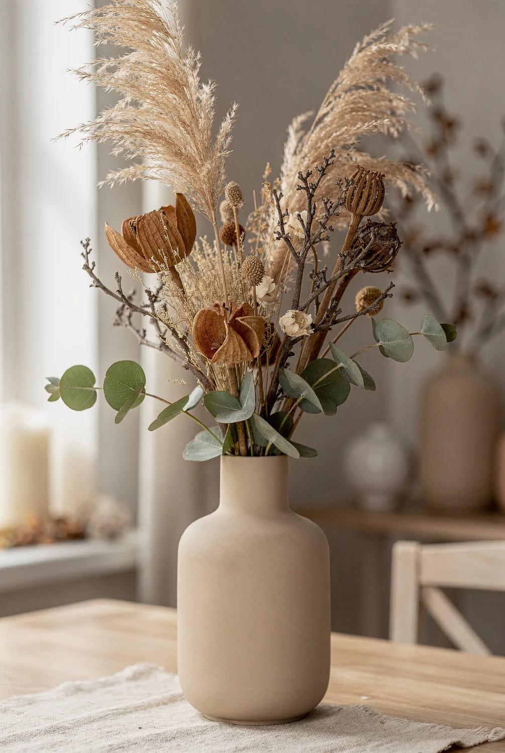 Dried Seedhead and Pampas Winter Arrangements That Don't Read as Leftover Fall 12 preserved eucalyptus is the only green a dried winter arrangement needs 1