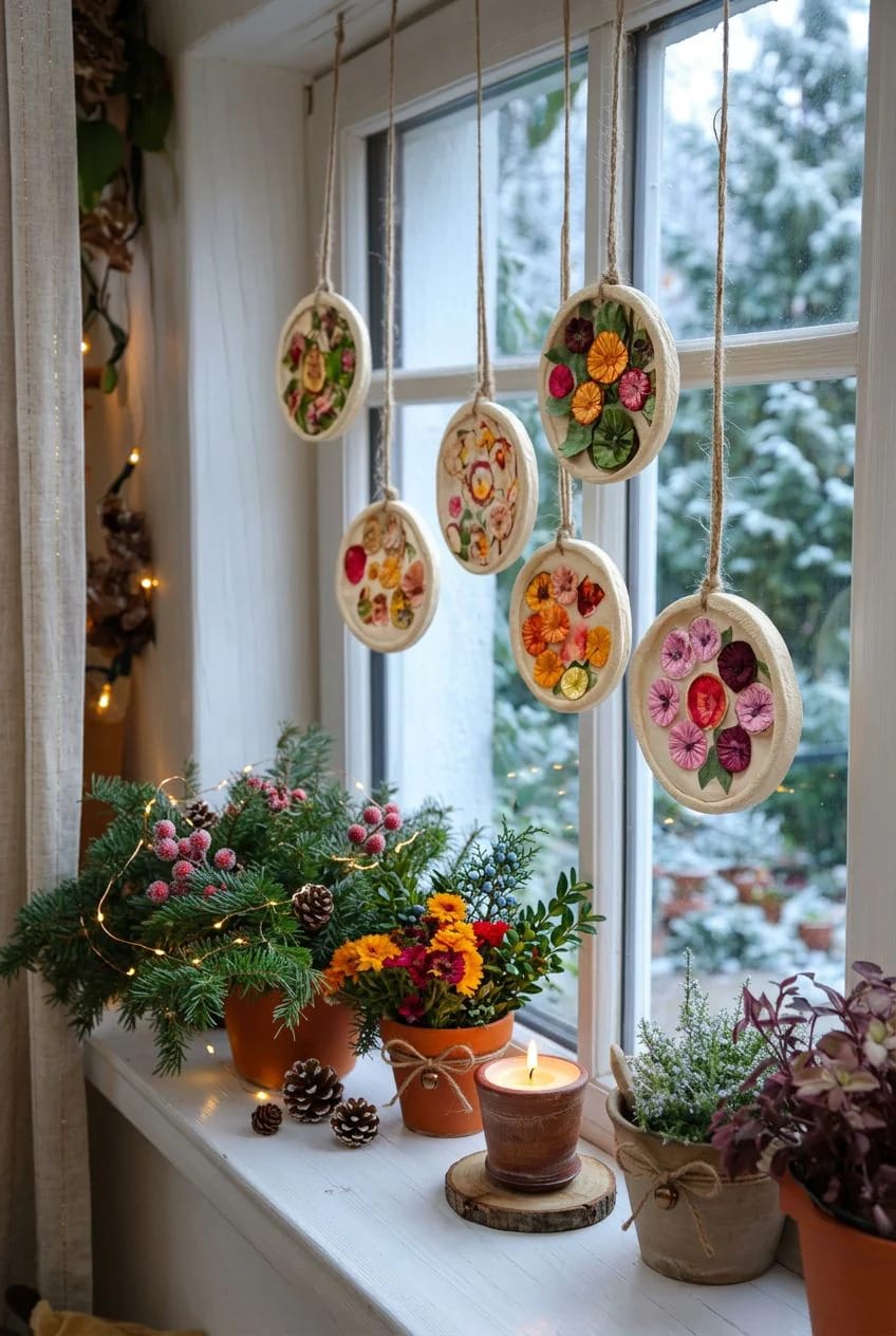 pressed-petal discs that hang in a window 1