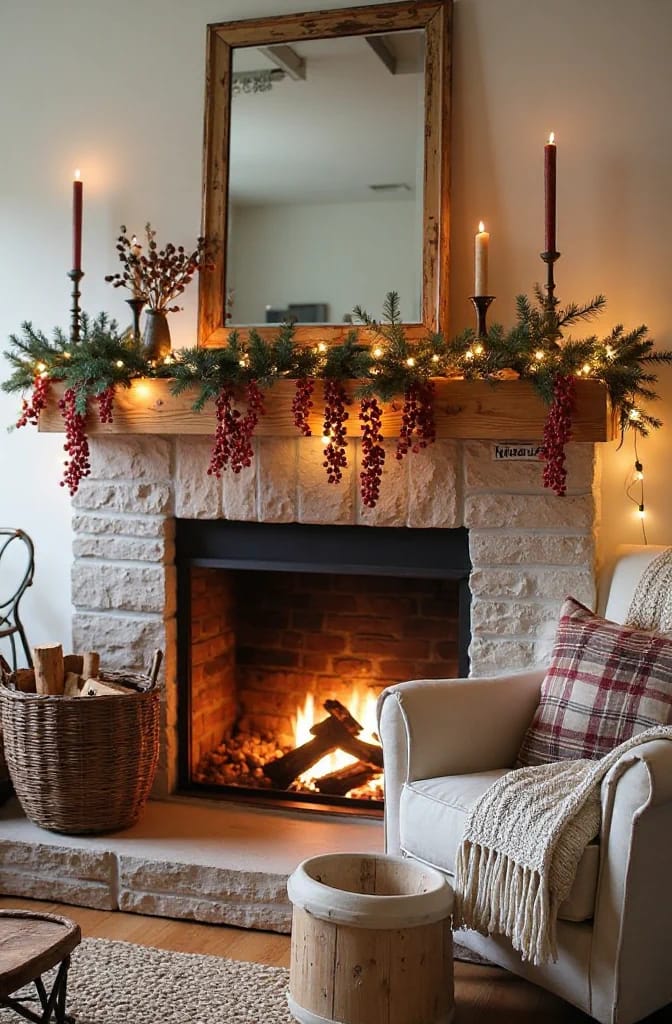 Dried Cranberry Garland for a Rustic Mantel: Ideas That Survive Past New Year 7 short cranberry drops instead of a swag, for a shallow mantel 1