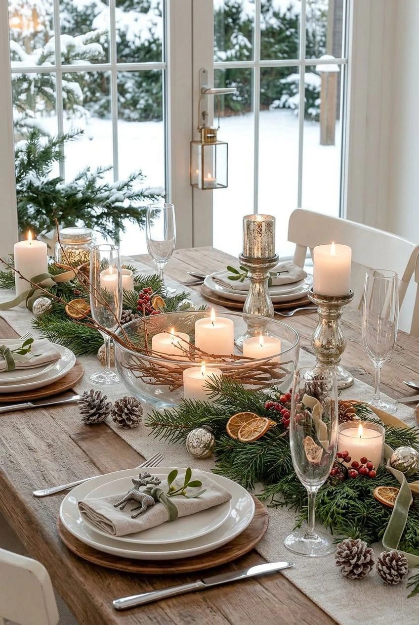 Bare Branch Winter Centerpiece Ideas for a January Table 8 sink bare twigs under floating candles for a low winter centerpiece 1