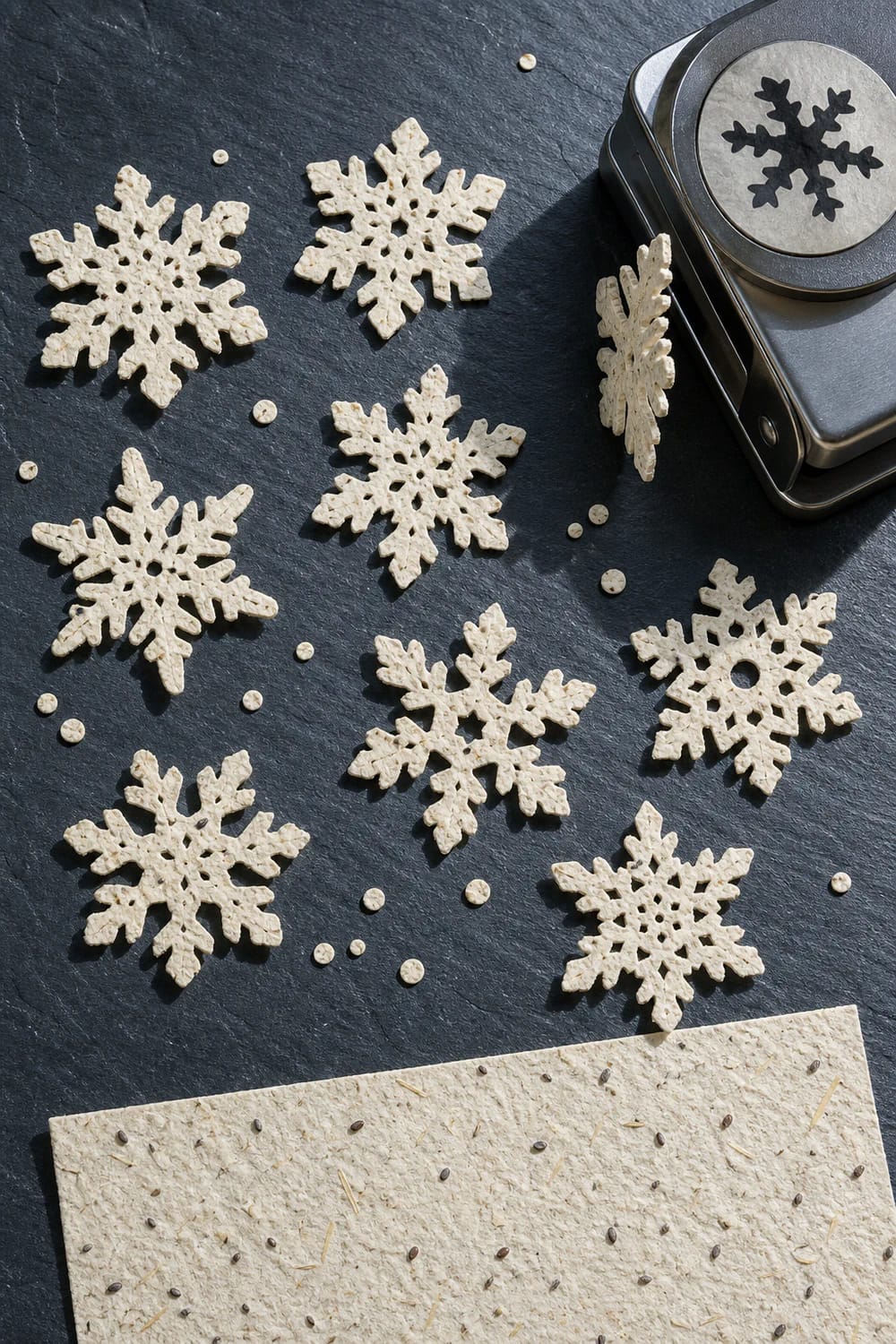 snowflakes punched from bought seed paper sheets 1