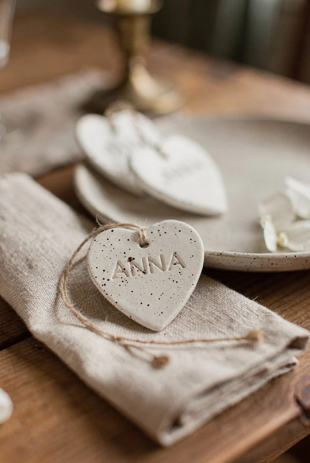 stamped clay heart tags for wedding favors and place settings 1
