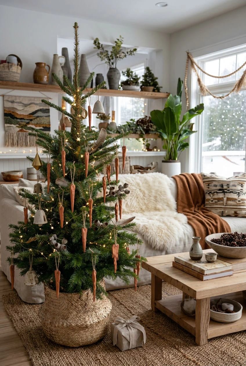 Terracotta Clay Christmas Ornaments for an Earthy Tree 14 tapered terracotta icicles hung in threes 1