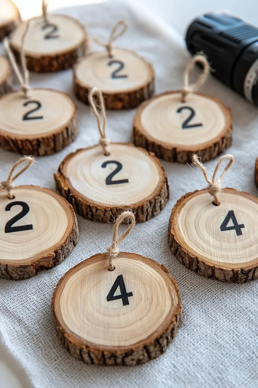 13 Painted Wood Slice Ornaments for a Minimalist Tree 11 twenty-four numbered slices as an advent set 1