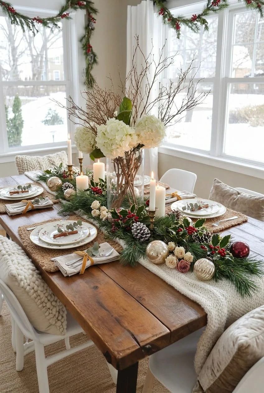 Bare Branch Winter Centerpiece Ideas for a January Table 15 wire dried hydrangea heads onto the branches instead of buying filler stems 1
